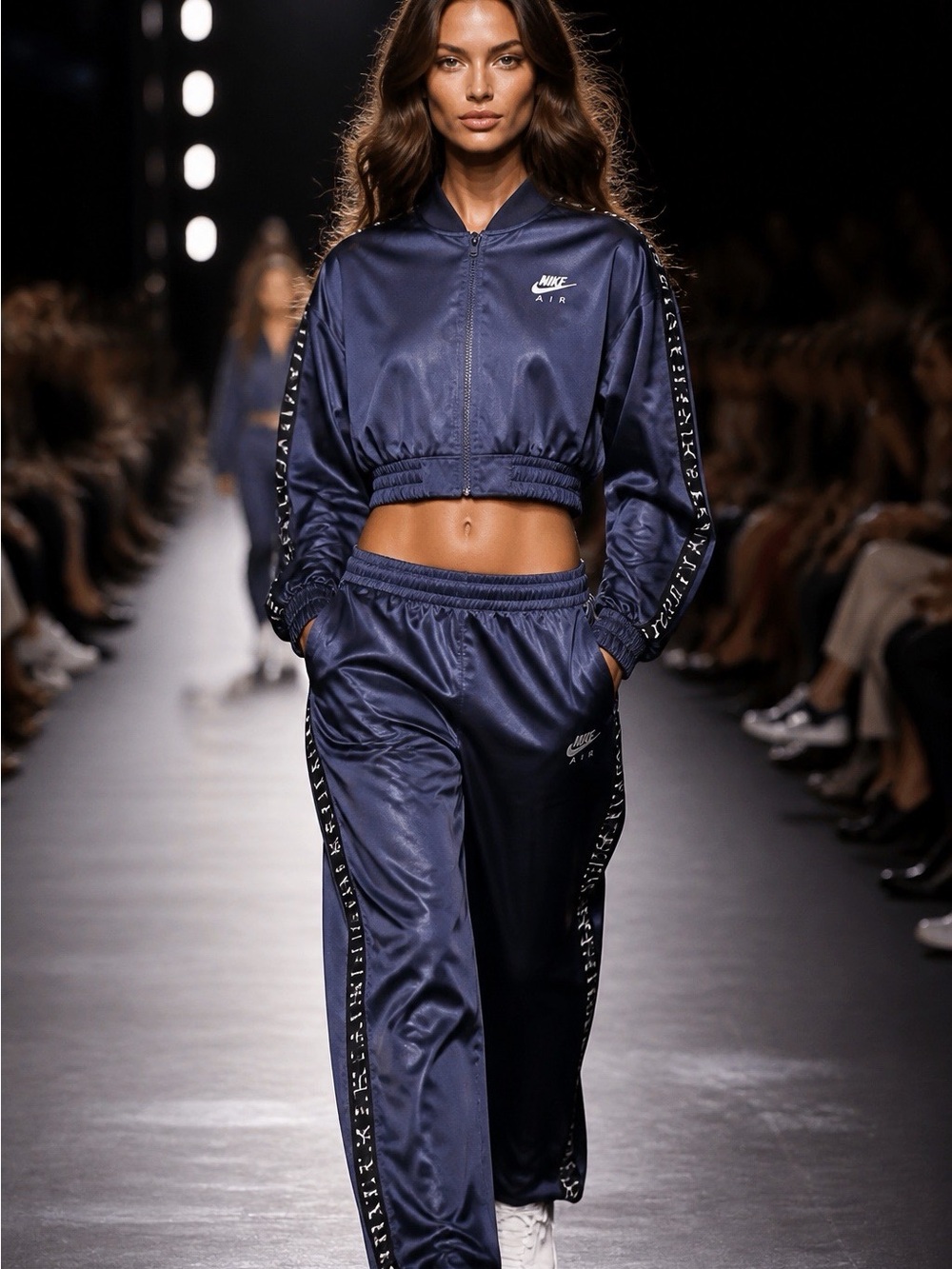 Nike Navy Satin crop Track jacket with Side Tape